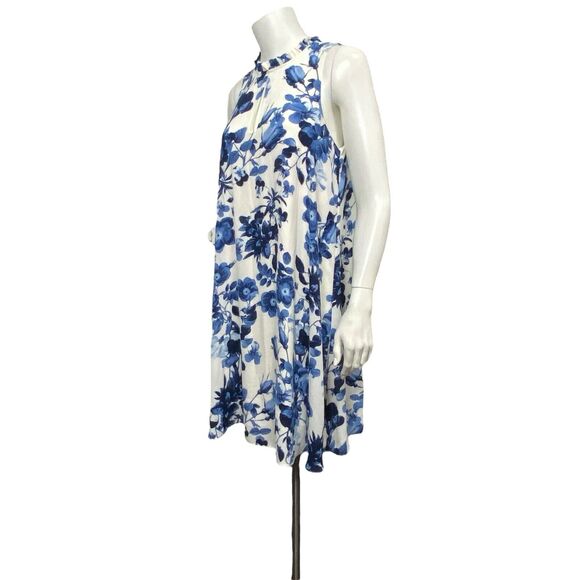 Adrienne Vittadini Size 8 Trapeze A-Line Dress Blue Floral Lined Knee Length - Picture 6 of 7